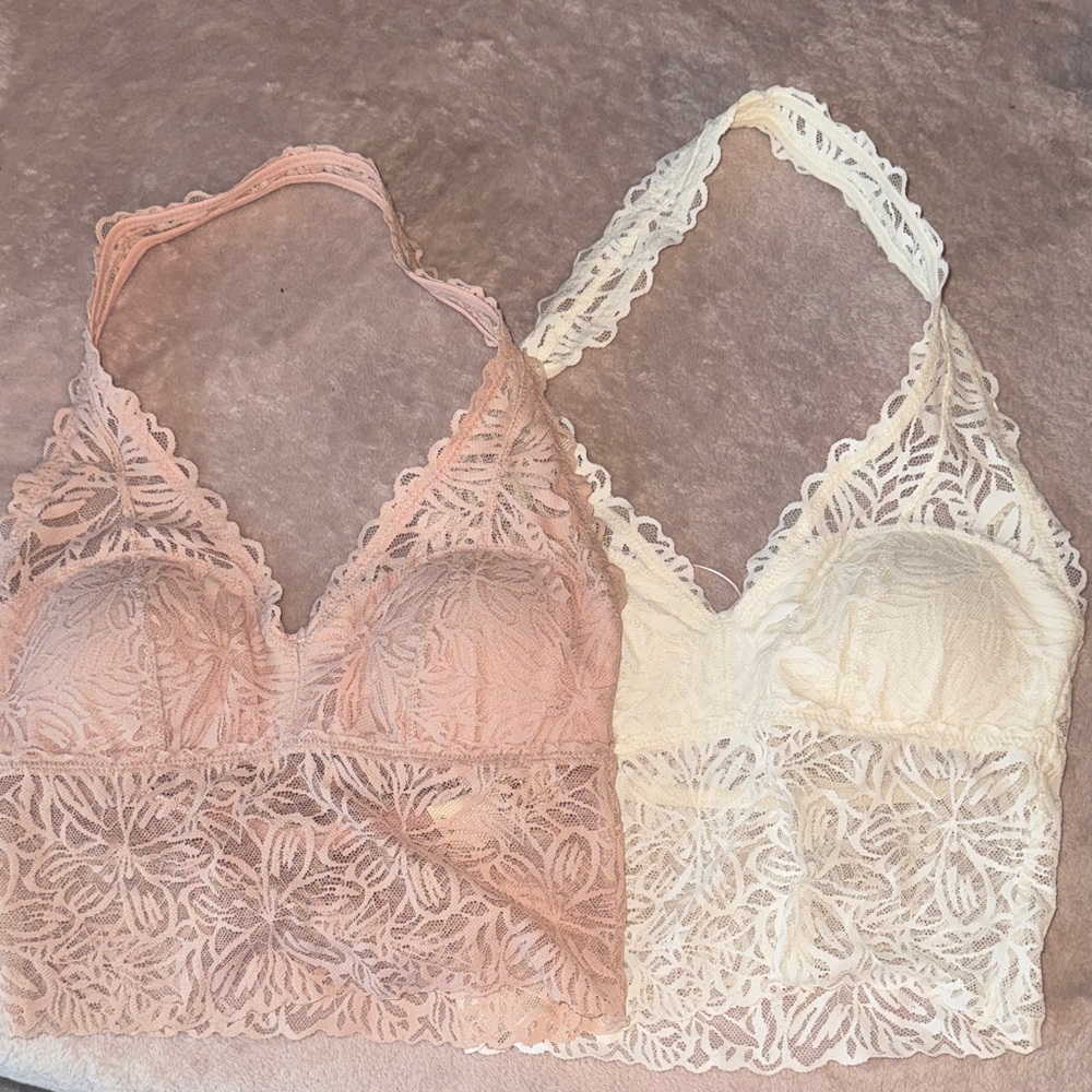 Aerie Lace Bandeau Set - Pink and Cream
